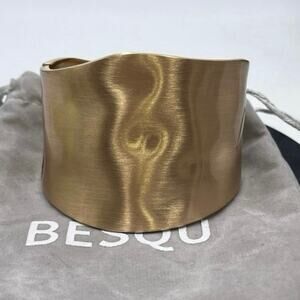BESQU Matte Gold Women Fashion Chunky‎ Hammered Irregular Wrist Cuff Bracelet